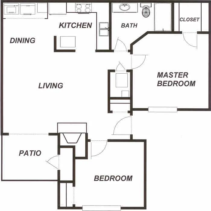 Floor plan A280 ADDISON - 2 Bedroom, 1 Bathroom