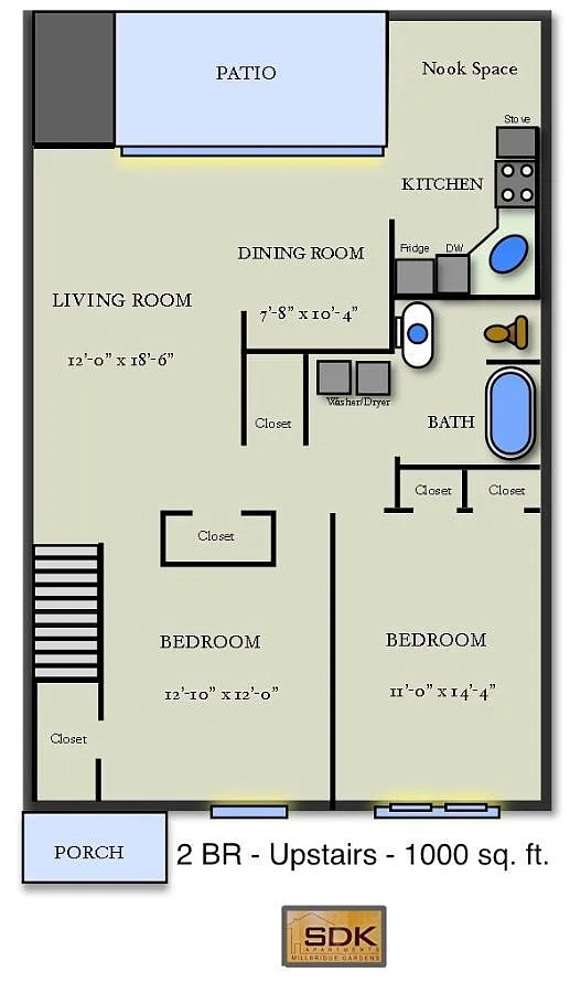 Floor plan Two Bedroom One Bath W/D Upper