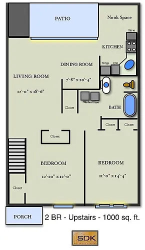 Floor plan Two Bedroom One Bath W/D Upper