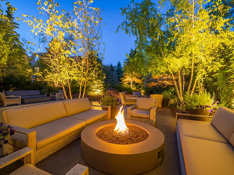 Meet up with friends at Birch Park with sofas and firetables