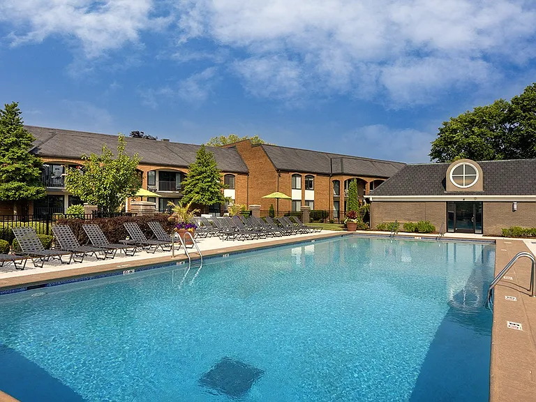 Sparkling pool with lounge seating