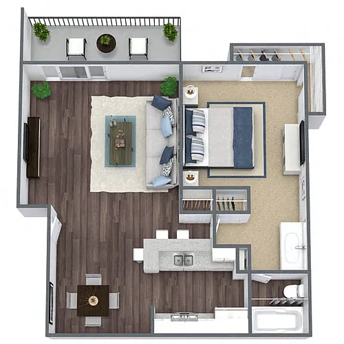 Floor plan A3: 1 Bed 1 Bath