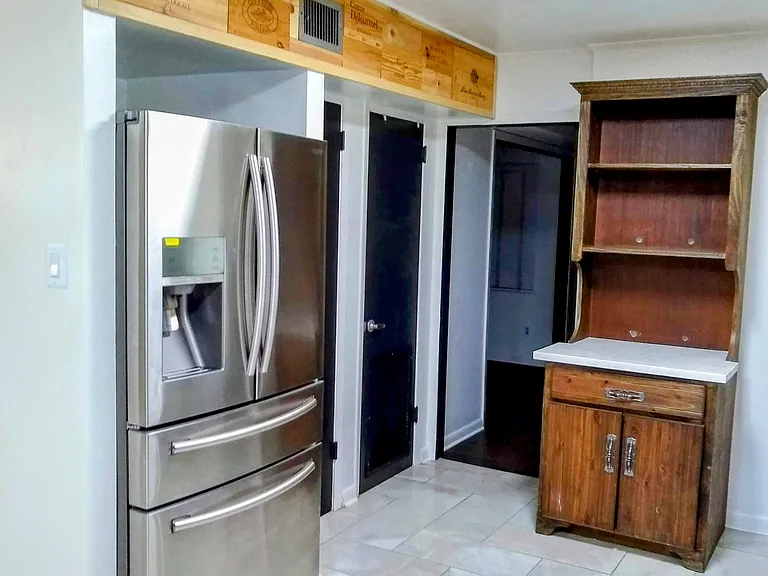 Wine box wall accent and appliance cabinet. Refrigerator is optional. Bring your own or we will provide.