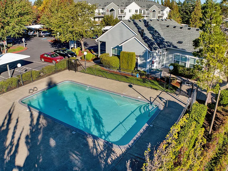 ariel view of pool Aloha Oregon Quatama Village Apartments