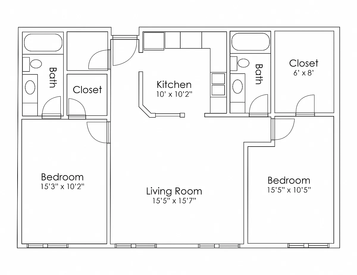 Floor plan 2 Bedroom 2 Bathroom B