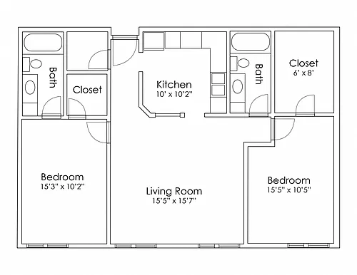 Floor plan 2 Bedroom 2 Bathroom B