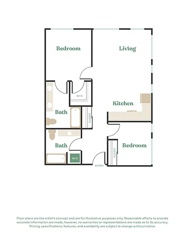 Floor plan 2 Bed, 2 Bath - Apt C