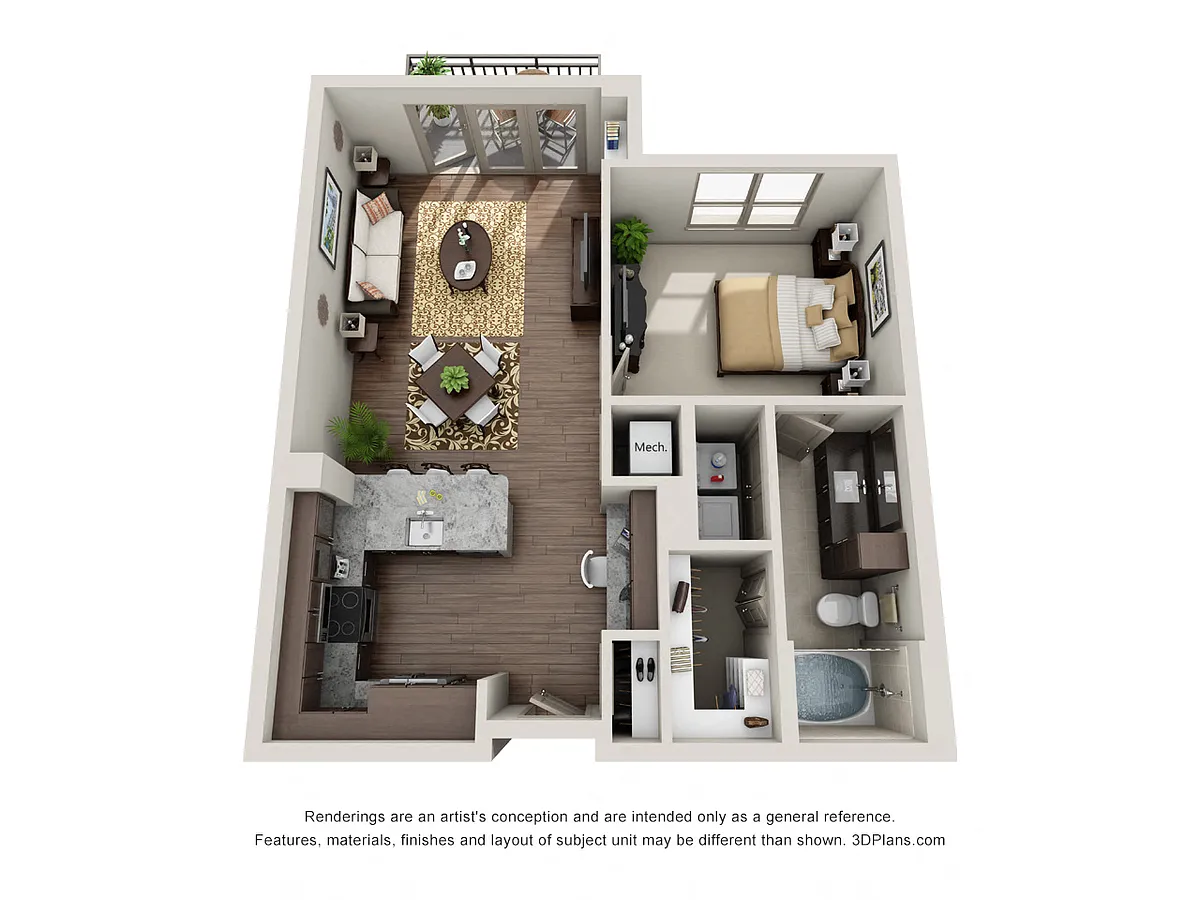 Floor plan One Bedroom One Bath A2