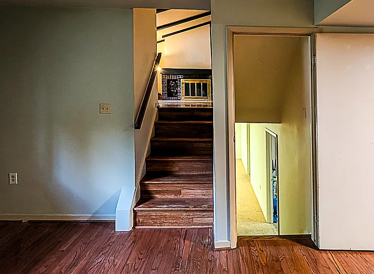 View from lower level garage entry.