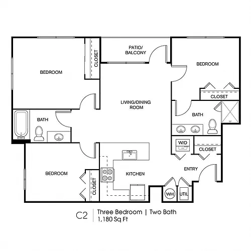 Floor plan C3: 3 Bed 2 Bath