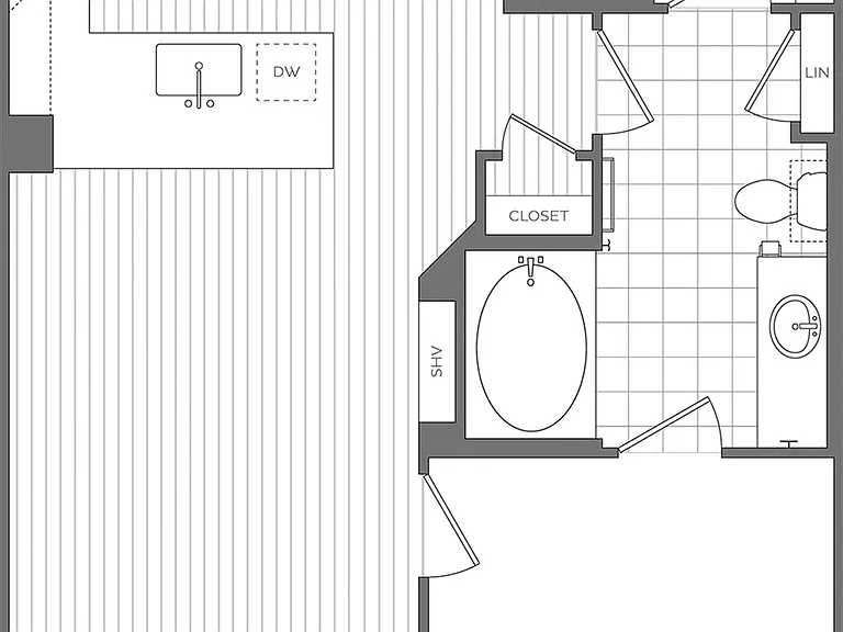 Explore this beautifully planned one-bedroom apartment layout, perfect for modern living. Explore this beautifully planned one-bedroom apartment layout, perfect for modern living.