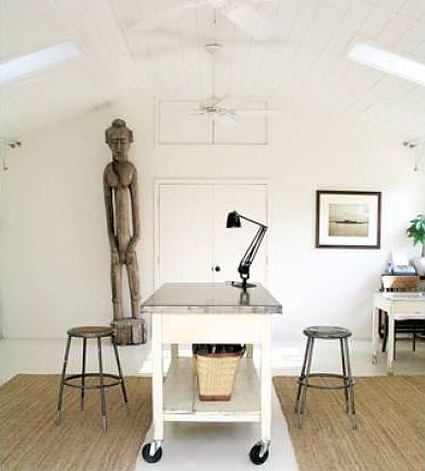 Separate studio (400 sq ft) with 2 ceiling fans and skylights, modern LED lighting, and French doors leading to red brick patio / driveway. This light-filled and peaceful space is perfect for a work space, artist studio, yoga or exercise room, or whatever