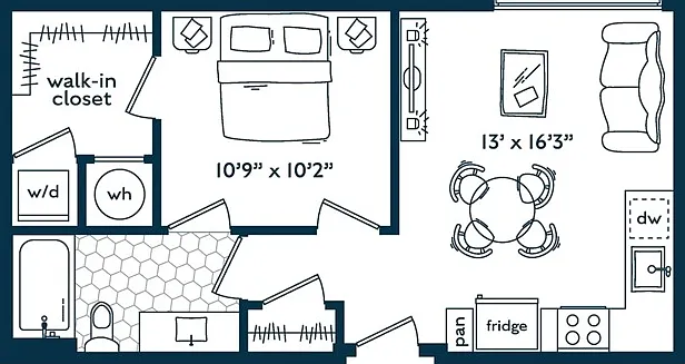 Urban One Bedroom One Bathroom (549 SF) Urban One Bedroom One Bathroom (549 SF)