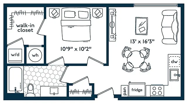 Floor plan Urban One Bedroom One Bathroom (549 SF)