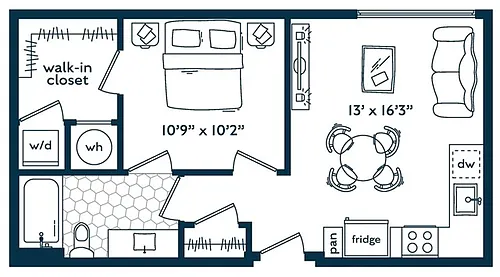 Floor plan Urban One Bedroom One Bathroom (549 SF)