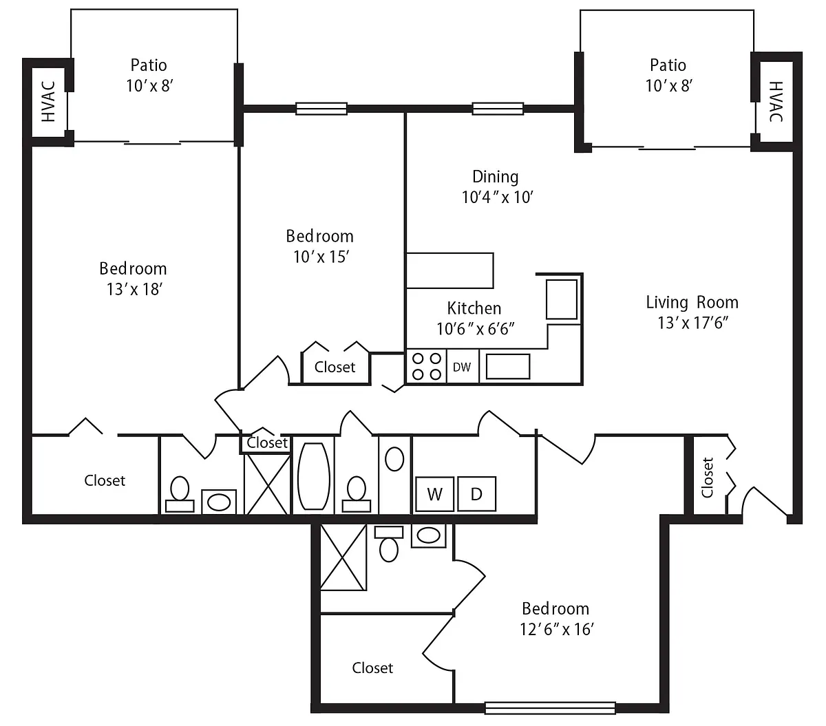 Floor plan L: 3 Bedroom 3 Bath