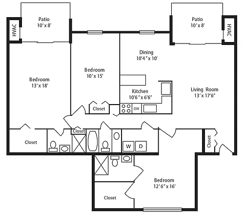 Floor plan L: 3 Bedroom 3 Bath