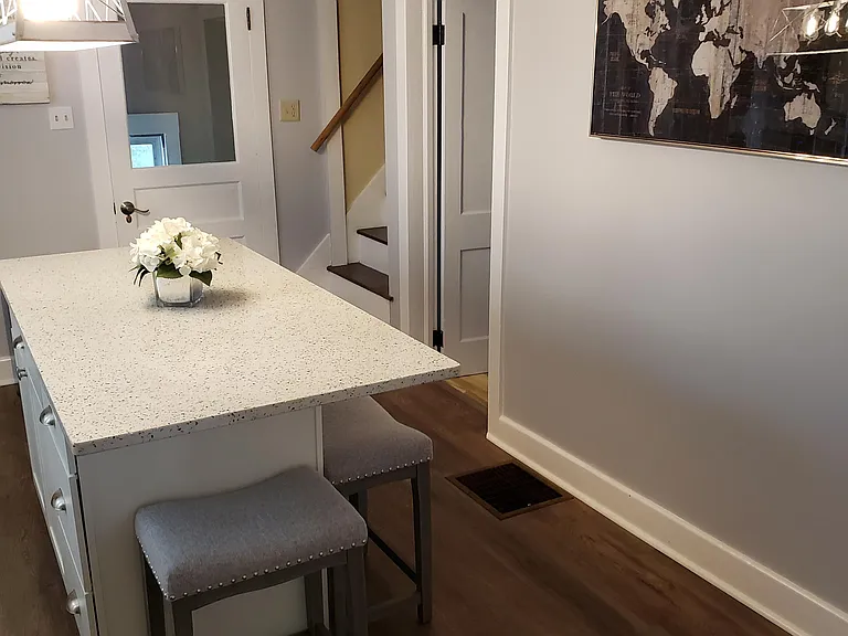 New island with quartz countertop