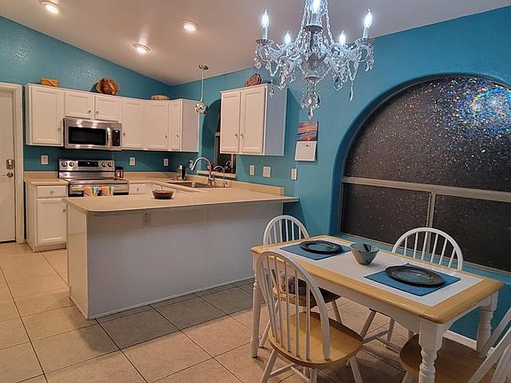 Inside view of kitchen/dining area.