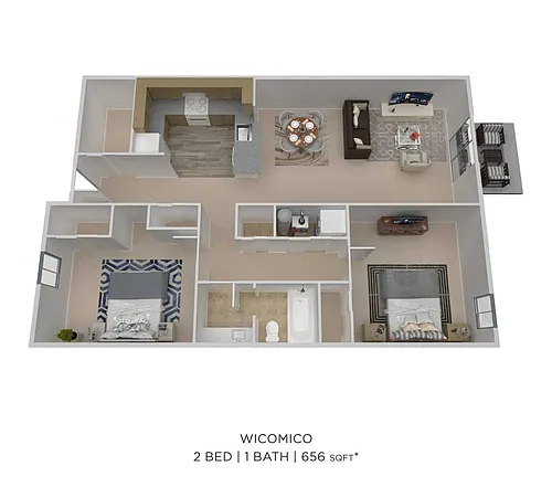 Floor plan Two Bedroom - 656 sqft