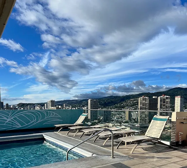 Pool deck view looking North towards mountains.