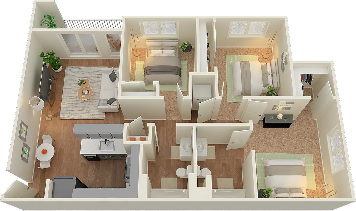 Floor plan 3 Bed 2 Bath C1 ALT