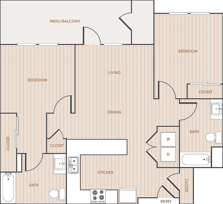 2 Bedroom 2 Bathroom 22D Floorplan Diagram