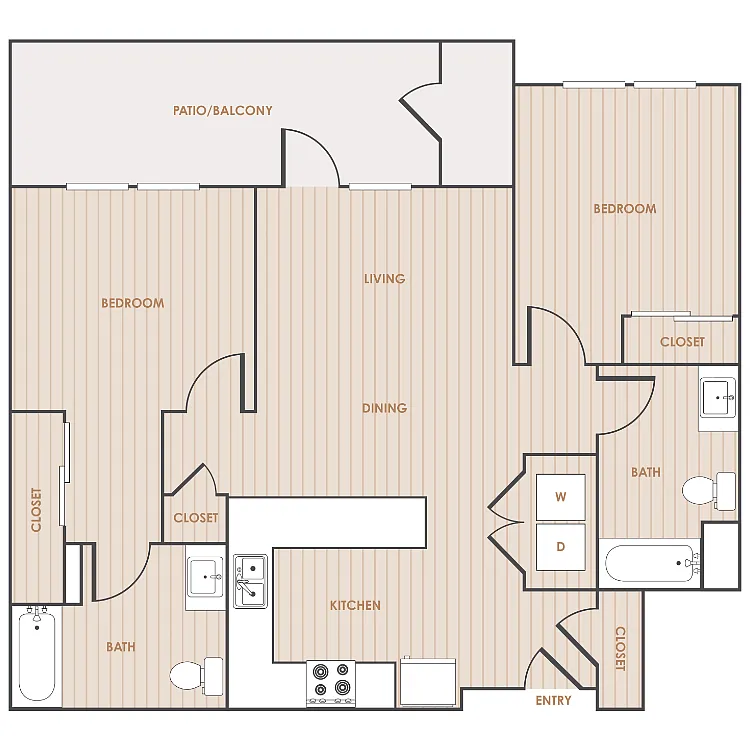 Floor plan 2 Bedroom 2 Bathroom 2BS