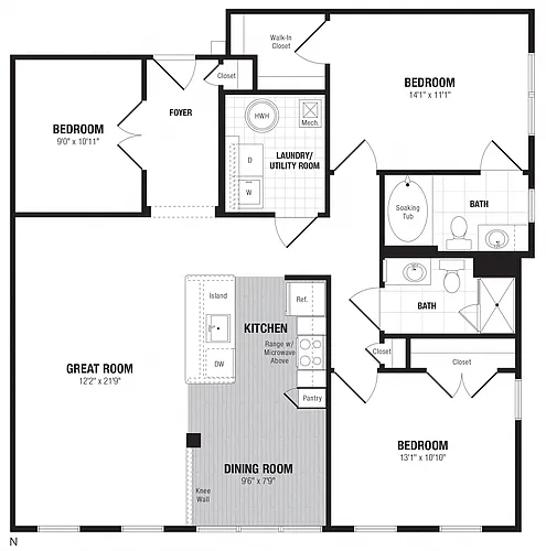 Floor plan 2 Bed/2 Bath Den-N