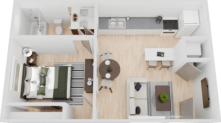1 Bed 1 Bath 420 Floorplan Diagram