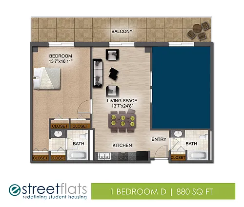 Floor plan 1 Bedroom D