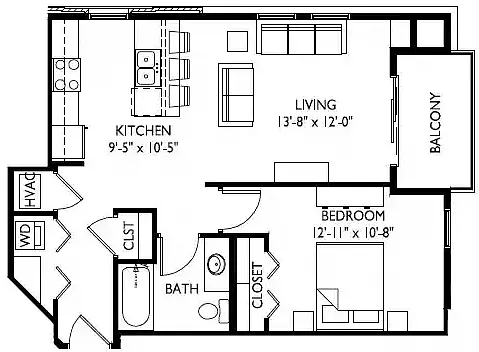 Floor plan One Bedroom B Large