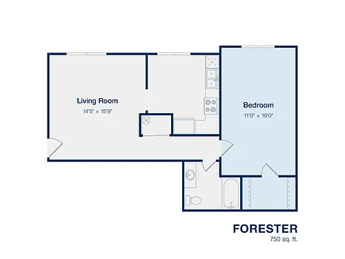 Floor plan 1BD, 1Bth