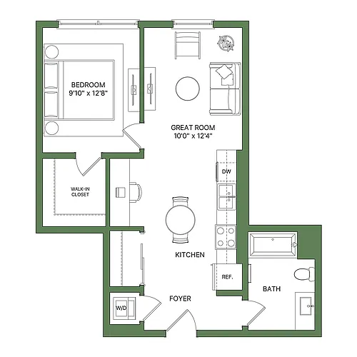 Floor plan 1 Bed, 1 Bath - Apt J