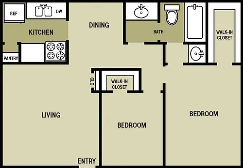 Floor plan 2 Bedroom 1.5 Bathroom