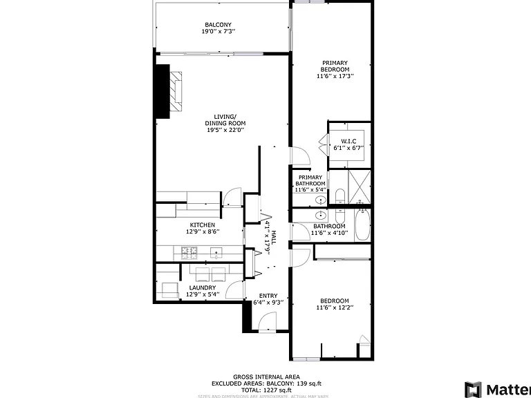 The Floor Plan for #1524 in the American Plaza Towers Grant Building