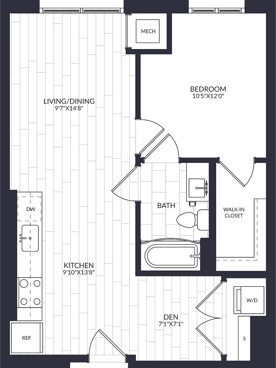 Floor plan 1 Bed/1 Bath Den-A2-0