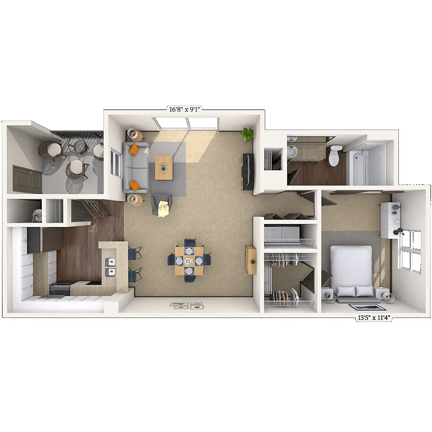 Floor plan Traditional 1x1 833 SF