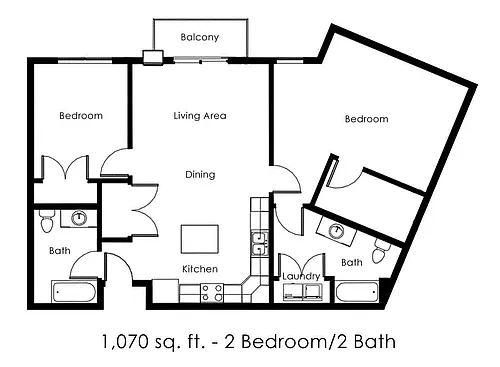 Floor plan 2 Bed 2 Bath | 1070 sqft