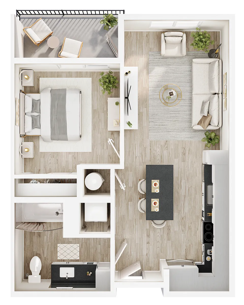 Floor plan One Bedroom - 60 Percent AMI