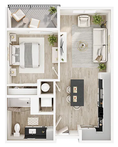 Floor plan One Bedroom - 70 Percent AMI