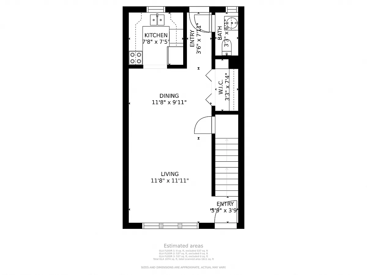 Floor plan 2 BD Townhome - Updated Kitchen