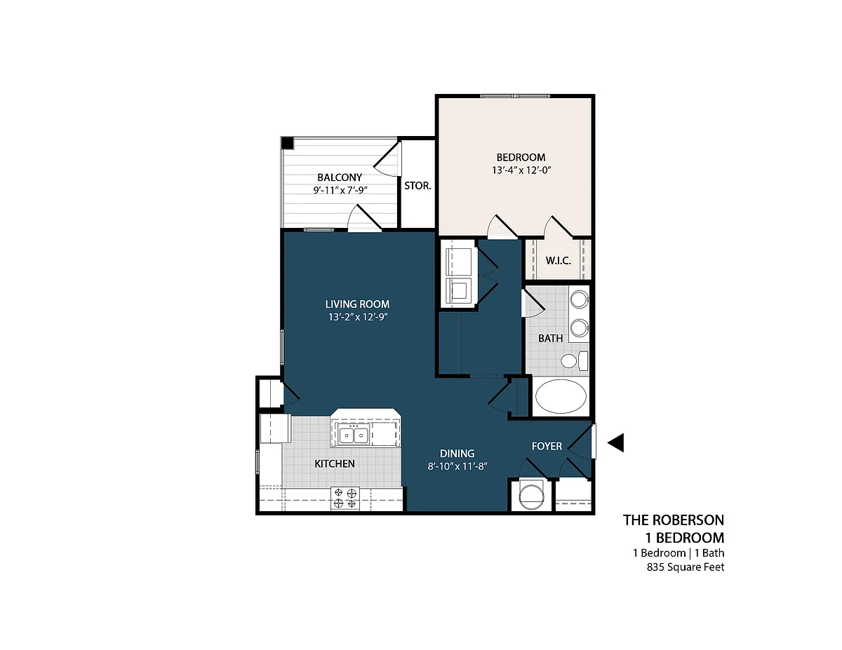 Floor plan 1 Bed 1 Bath - 835 Sq. Ft.