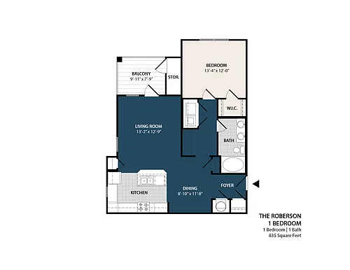 Floor plan 1 Bed 1 Bath - 835 Sq. Ft.