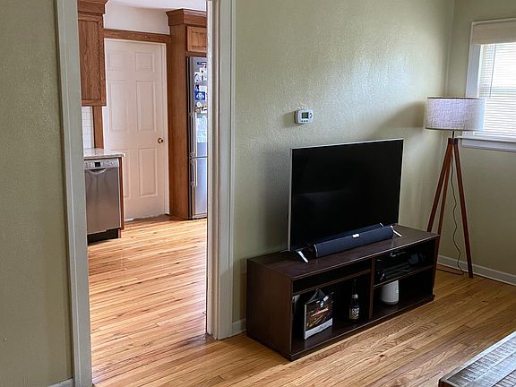 Living room view into kitchen