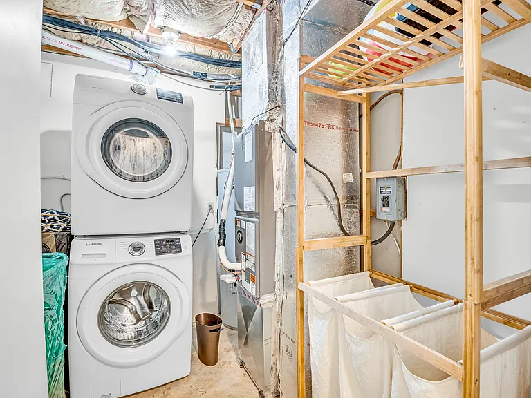 Washer and dryer and drying rack in lower level
