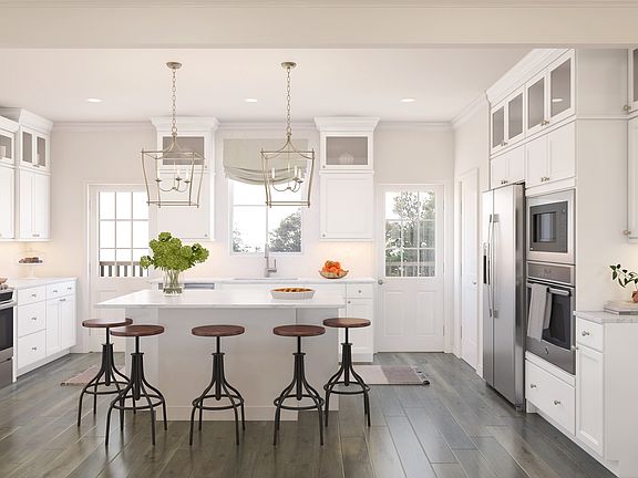 Glass upper cabinetry in kitchen