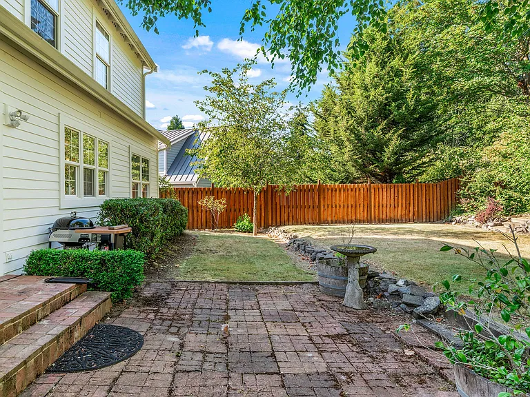 The back yard and patio space. Nicely shaded on warm days.