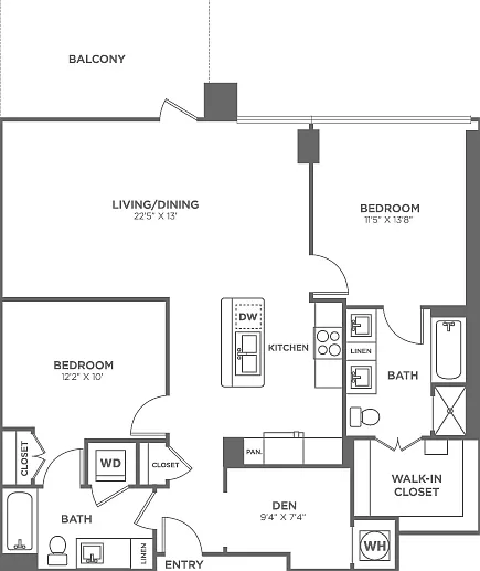 Two Bedroom Two Bath With Den (1,192 SF) Two Bedroom Two Bath With Den (1,192 SF)