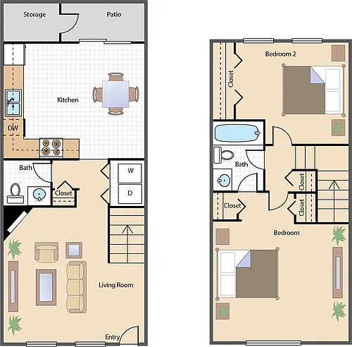 Floor plan 2 BR 1.5 BA TH